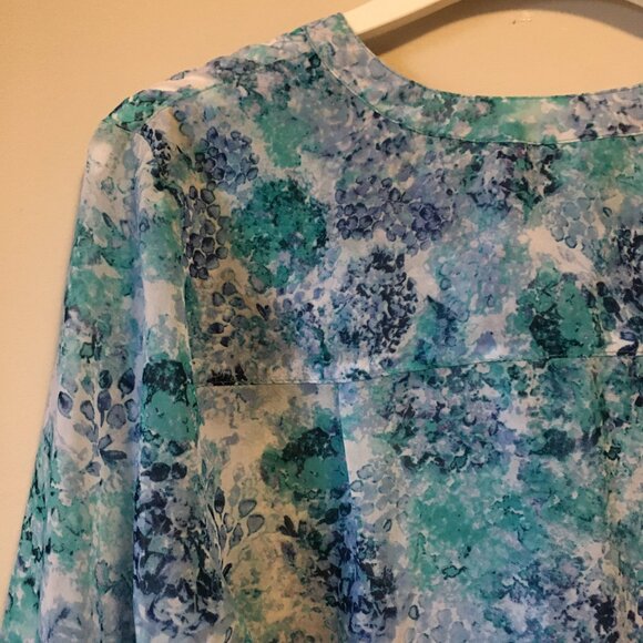 Abstract Watercolour Mermaidcore Print Sheer Button Up Collar Tunic Shirt - Picture 9 of 16